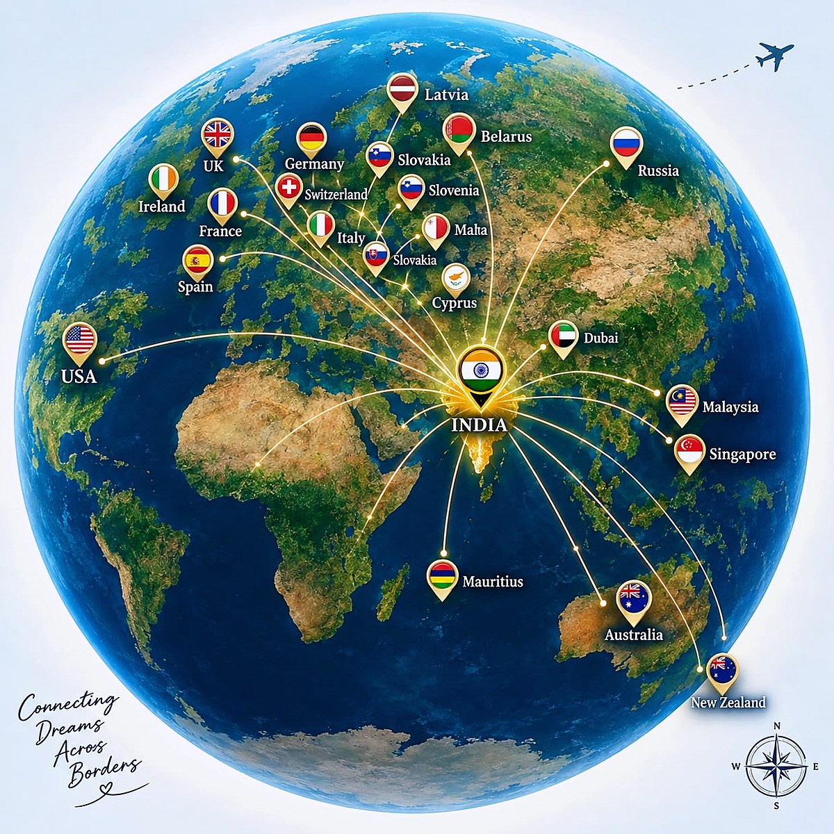 Study and travel destinations connected from India